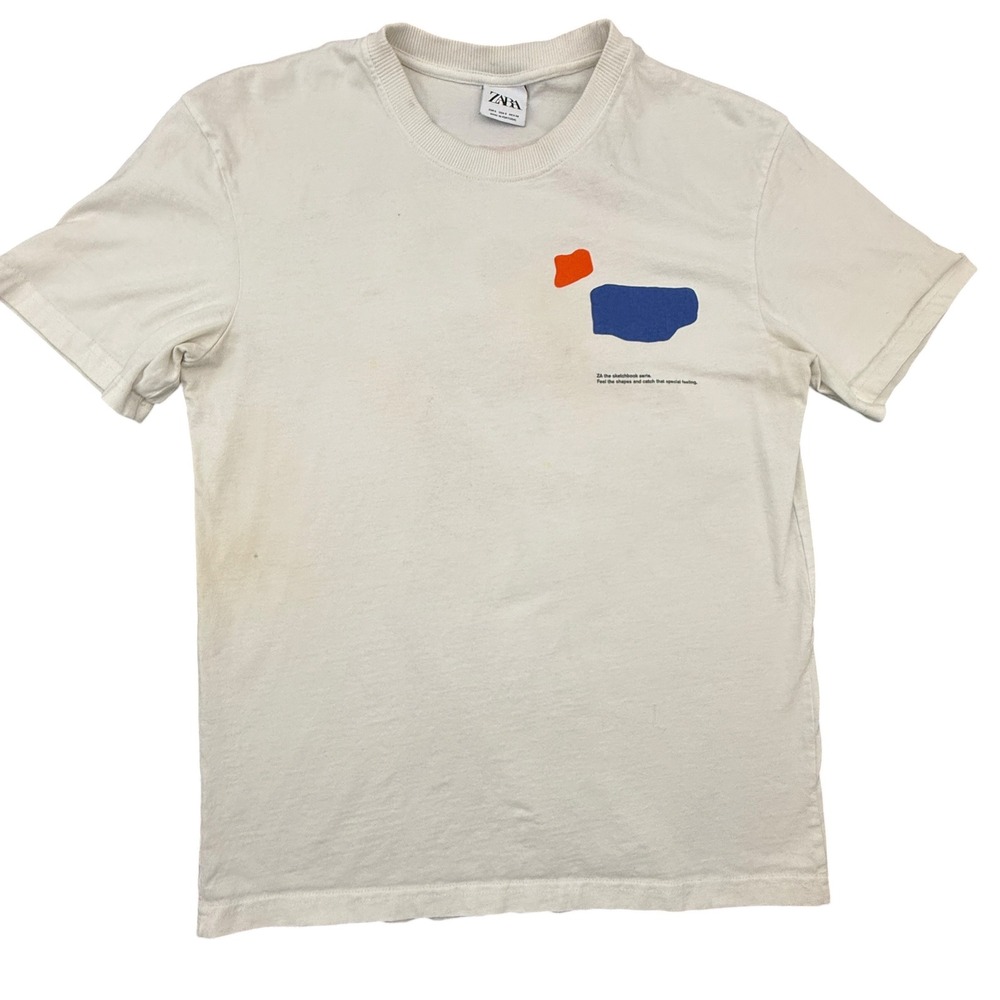Zara T-Shirt Mens Small White Graphic Skull Still Waters Run Deep Sketchbook